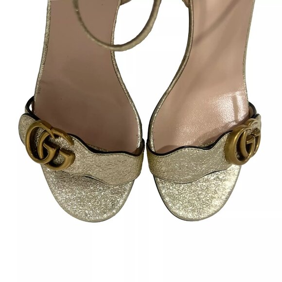 $850 Gucci Gold Marmont Metallic Lambskin Platino Sandals Heels sz 39/9B Heels - Picture 8 of 16